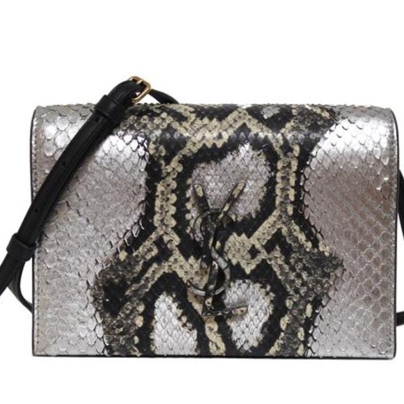 Saint Laurent Luxury Python Stamped Calfskin Monogram YSL Kate Medium Bag